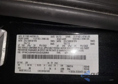 2013 Ford Escape Sel from USA, damaged, VIN 1FMCU0H91DUD32060